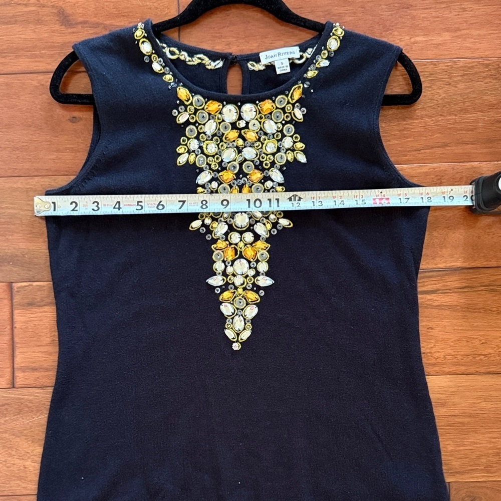 Joan Rivers Black Knit Sleeveless Tank Rhinestones Embroidered Embellished Small - Picture 7 of 8